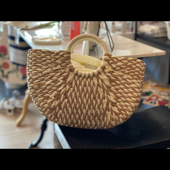 RAFFIA SUMMER PICNIC BASKET STYLE BAG WOVEN CREAM - Picture 5 of 7